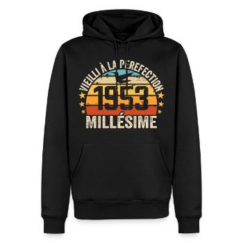 Millésime 1953 Cadeau D’anniversaire Rétro 1953 - Sweat à capuche Premium bio Homme - noir - Devant - Nico (187cm)