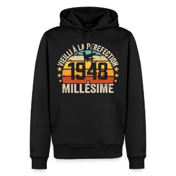 Millésime 1948 Cadeau D’anniversaire Rétro 1948 - Sweat à capuche Premium bio Homme - noir - Devant - Nico (187cm)