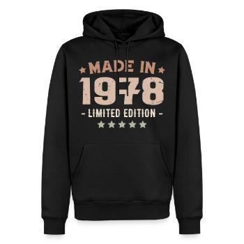Hergestellt im Jahr 1978 Jubiläumsgeschenk 1978 Jahrgang 1978 - Männer Premium Bio Hoodie - Schwarz - Vorne - Nico (187cm)