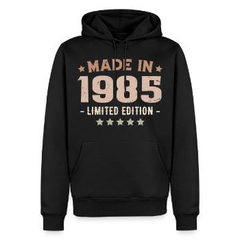 Hergestellt im Jahr 1985 Geburtstagsgeschenk 1985 Jahrgang 1985 - Männer Premium Bio Hoodie - Schwarz - Vorne - Nico (187cm)