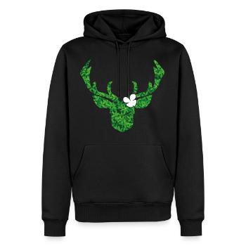 Hirsch mit Blume in weiß für die moderne Tracht - Männer Premium Bio Hoodie - Schwarz - Vorne - Nico (187cm)