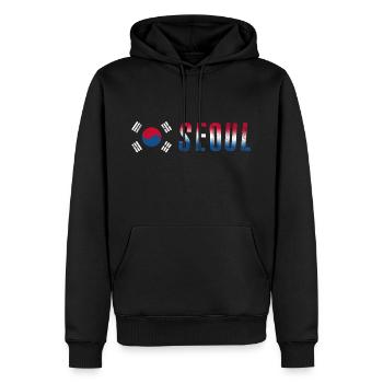 Séoul | Corée - Sweat à capuche Premium bio Homme - noir - Devant - Nico (187cm)
