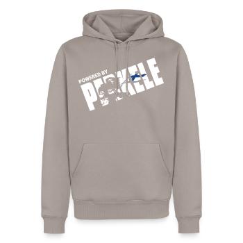 Angetrieben von Perkele - Männer Premium Bio Hoodie - Taupe - Vorne - Nico (187cm)