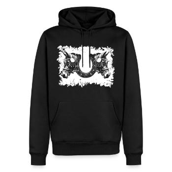 Sports équestres - Fers à cheval - Sweat à capuche Premium bio Homme - noir - Devant - Nico (187cm)