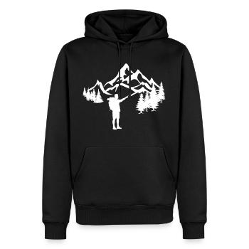 Wanderer in den Bergen - Männer Premium Bio Hoodie - Schwarz - Vorne - Nico (187cm)