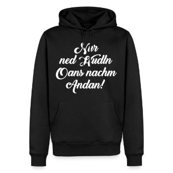 NUR NED HUDLN - OANS NACHM ANDAN - Männer Premium Bio Hoodie - Schwarz - Vorne - Nico (187cm)