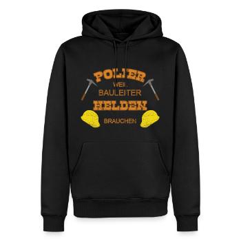 Polier Held - Männer Premium Bio Hoodie - Schwarz - Vorne - Nico (187cm)