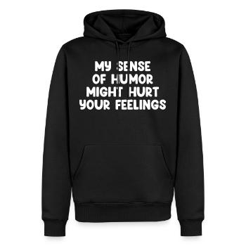 Mon sens de l’humour pourrait vous blesser - Sweat à capuche Premium bio Homme - noir - Devant - Nico (187cm)