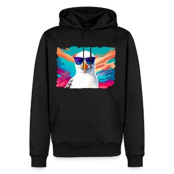 Mouette drôle avec des lunettes de soleil - Sweat à capuche Premium bio Homme - noir - Devant - Nico (187cm)