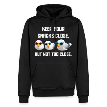 Keeps your snacks close But not too close - Men’s Premium Organic Hoodie - black - Front - Nico (187cm)