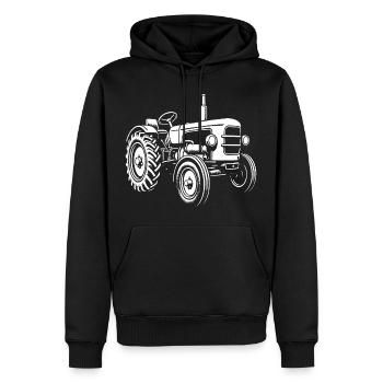 Kraftpaket vom Acker - Männer Premium Bio Hoodie - Schwarz - Vorne - Nico (187cm)