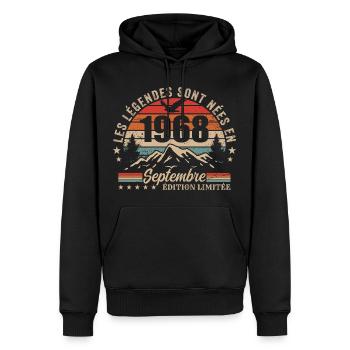 légendaire depuis septembre 1968 | septembre 1968 - Sweat à capuche Premium bio Homme - noir - Devant - Nico (187cm)