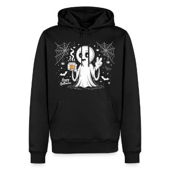 Fantôme effrayant avec le logo d'Halloween - Sweat à capuche Premium bio Homme - noir - Devant - Nico (187cm)