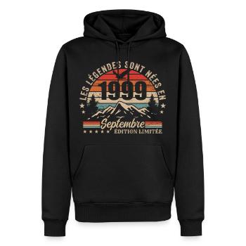 Legendary since September 1999 | September 1999 - Men’s Premium Organic Hoodie - black - Front - Nico (187cm)