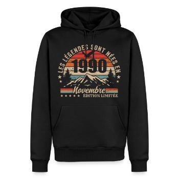 Genial seit November 1990 | November 1990 - Männer Premium Bio Hoodie - Schwarz - Vorne - Nico (187cm)