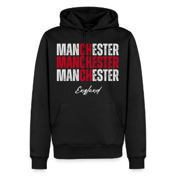 Manchester, England, britischer Stolz - Männer Premium Bio Hoodie - Schwarz - Vorne - Nico (187cm)