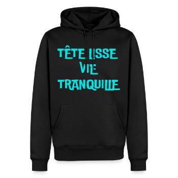 tête lisse, vie tranquille - Sweat à capuche Premium bio Homme - noir - Devant - Nico (187cm)