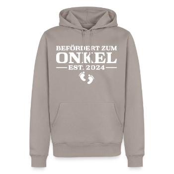 Werdender Patenonkel 2024 Frischgebackener Onkel - Männer Premium Bio Hoodie - Taupe - Vorne - Nico (187cm)