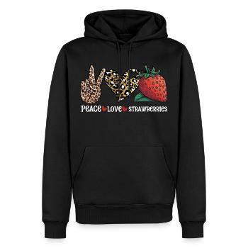 Frieden, Liebe, Erdbeere - Gute Zeit, Früchte, Herz - Männer Premium Bio Hoodie - Schwarz - Vorne - Nico (187cm)