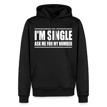 Ich bin Single, frag mich nach meiner Nummer - Männer Premium Bio Hoodie - Schwarz - Vorne - Nico (187cm)