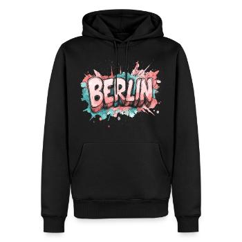 Ville de Berlin, Allemagne, Police de graffiti colorée - Sweat à capuche Premium bio Homme - noir - Devant - Nico (187cm)
