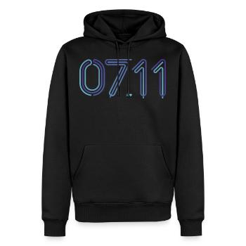 0711 - Männer Premium Bio Hoodie - Schwarz - Vorne - Nico (187cm)