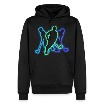Floorball Spieler Silhouette Floorballer Unihockey - Männer Premium Bio Hoodie - Schwarz - Vorne - Nico (187cm)