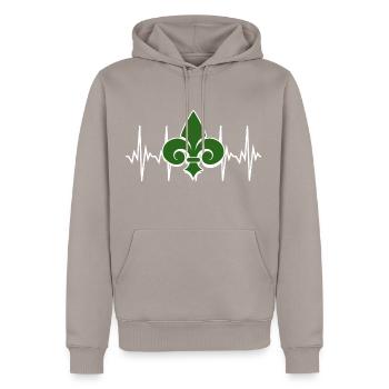 Fleur de Lis Lys Heartbeat - Men’s Premium Organic Hoodie - taupe - Front - Nico (187cm)