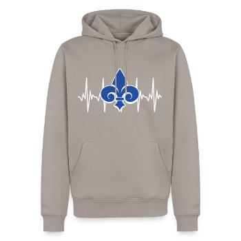 Fleur de Lis Lys Heartbeat - Men’s Premium Organic Hoodie - taupe - Front - Nico (187cm)