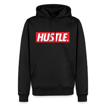 Hustle. - Men’s Premium Organic Hoodie - black - Front - Nico (187cm)