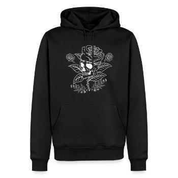Crâne et Roses - Crâne avec fleurs de rose - Sweat à capuche Premium bio Homme - noir - Devant - Nico (187cm)