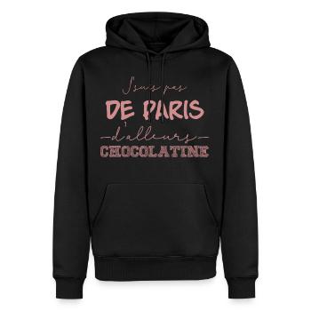 Pain au chocolat VS Chocolatine - Sweat à capuche Premium bio Homme - noir - Devant - Nico (187cm)