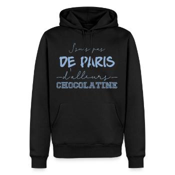 Pain au Chocolat VS Chocolatine - Sweat à capuche Premium bio Homme - noir - Devant - Nico (187cm)