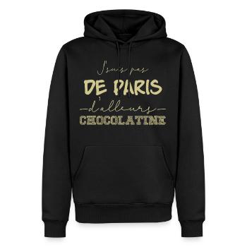 Pain au chocolat VS Chocolatine - Sweat à capuche Premium bio Homme - noir - Devant - Nico (187cm)