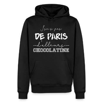Pain au chocolat VS Chocolatine - Sweat à capuche Premium bio Homme - noir - Devant - Nico (187cm)
