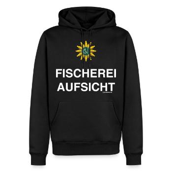 FID - Fischerei Aufsicht Schriftzug - RAHMENLOS - Männer Premium Bio Hoodie - Schwarz - Vorne - Nico (187cm)