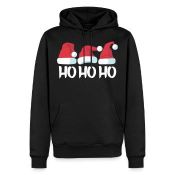 HO HO HO Les trois chapeaux de Noël - Sweat à capuche Premium bio Homme - noir - Devant - Nico (187cm)