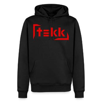 Hardtekk - Tekk - Techno - Tekk Schriftzug - Männer Premium Bio Hoodie - Schwarz - Vorne - Nico (187cm)