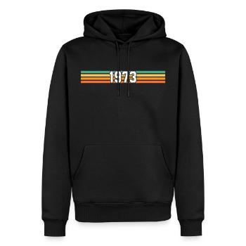 retro 1973 - Sweat à capuche Premium bio Homme - noir - Devant - Nico (187cm)