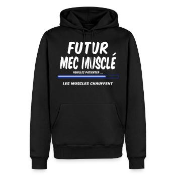 Futur mec musclé muscu musculation - Sweat à capuche Premium bio Homme - noir - Devant - Nico (187cm)