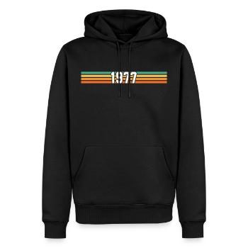 cadeau retro 1977 vintage 1977 - Sweat à capuche Premium bio Homme - noir - Devant - Nico (187cm)