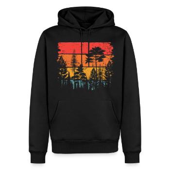 Im Wald bei Sonnenaufgang - Männer Premium Bio Hoodie - Schwarz - Vorne - Nico (187cm)