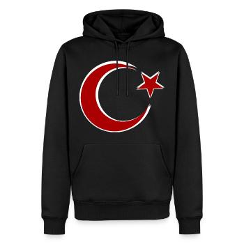 Motif de l’étoile de la Lune rouge Dinde - Sweat à capuche Premium bio Homme - noir - Devant - Nico (187cm)