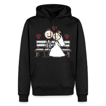 Caricature du couple de mariés sur le banc - Sweat à capuche Premium bio Homme - noir - Devant - Nico (187cm)