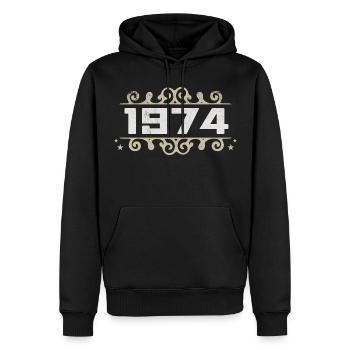 Millésime 1974 Rétro Anniversaire 1974 Millésime 1974 - Sweat à capuche Premium bio Homme - noir - Devant - Nico (187cm)