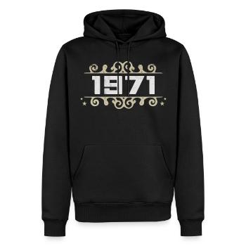 Millésime 1971 Rétro Anniversaire 1971 Millésime 1971 - Sweat à capuche Premium bio Homme - noir - Devant - Nico (187cm)