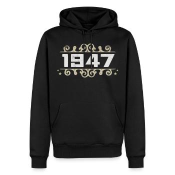 Millésime 1947 Rétro Anniversaire 1947 Millésime 1947 - Sweat à capuche Premium bio Homme - noir - Devant - Nico (187cm)