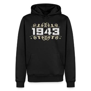 Millésime 1943 Rétro Anniversaire 1943 Millésime 1943 - Sweat à capuche Premium bio Homme - noir - Devant - Nico (187cm)