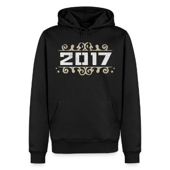 Millésime 2017 Rétro Anniversaire 2017 Millésime 2017 - Sweat à capuche Premium bio Homme - noir - Devant - Nico (187cm)