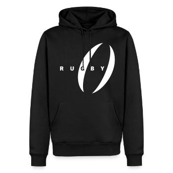 RUGBY BALL AND LETTERING - Männer Premium Bio Hoodie - Schwarz - Vorne - Nico (187cm)